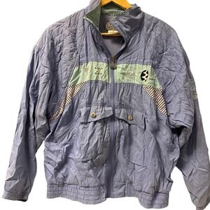 Vtg IXSPA 2000 Vintage Windbreaker Jacket Periwinkle 90s Abstract Pattern Medium